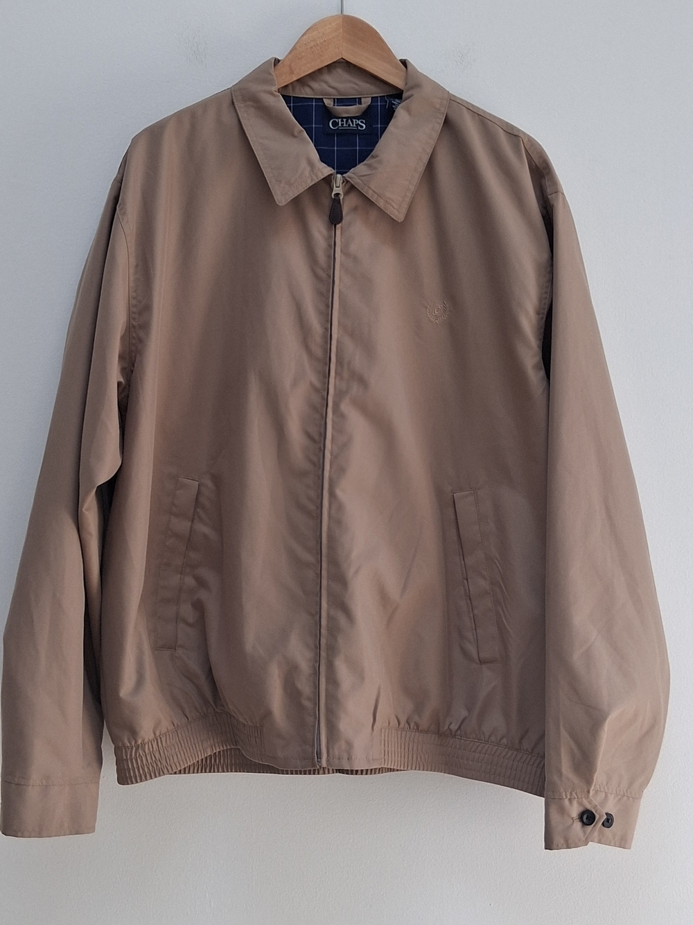 Chaps Harrington Jacket Men'sXL  Tan Full-Zip Classic Plaid Lined Preppy Casual